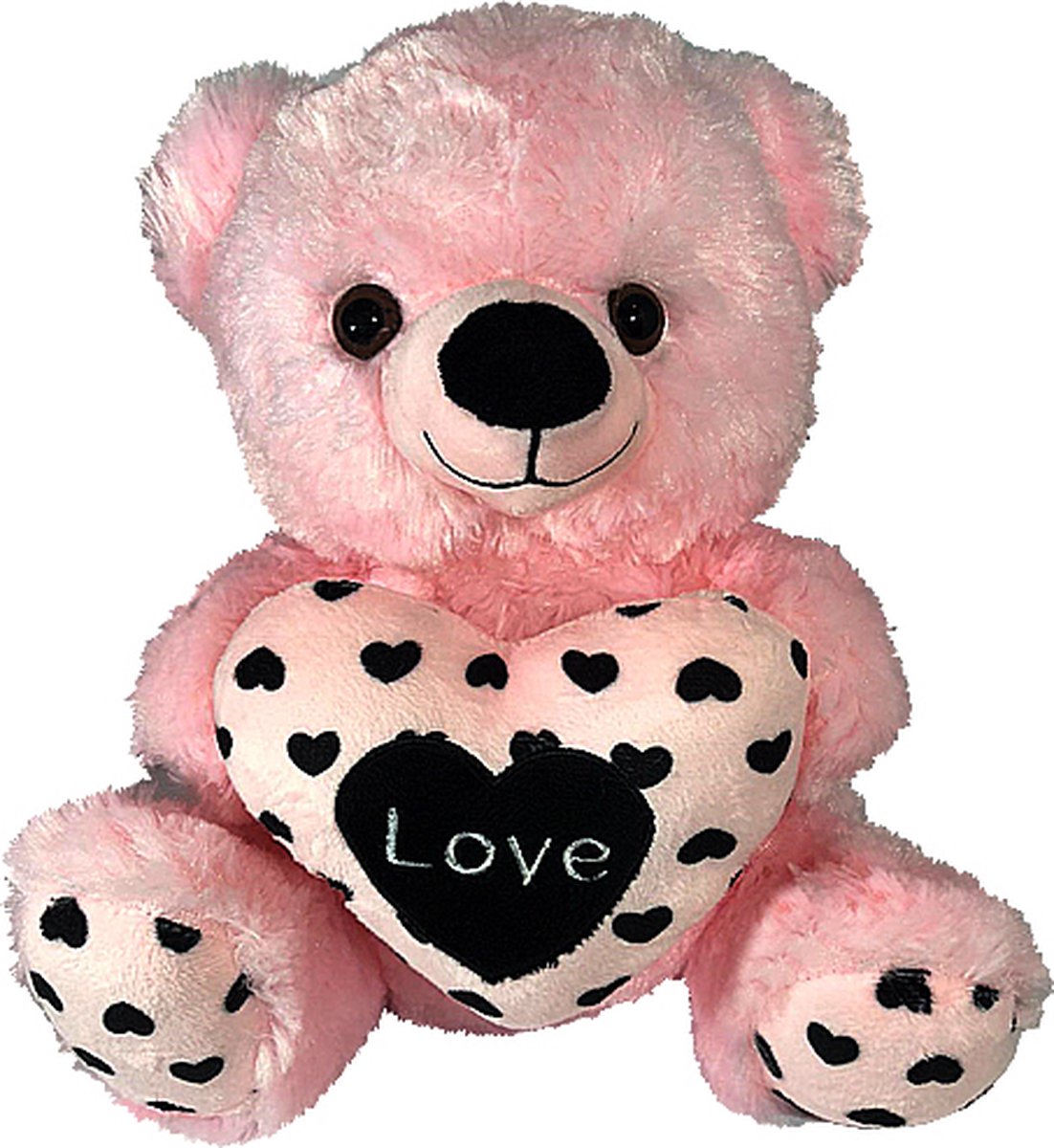 Teddybeer met Hart Love (Roze/Zwart) Pluche Knuffel 32 cm {Moederdag Knuffelbeer met Roze Love Hartje | I Love You / Ik hou van jou Cadeau | Valentine Valentijnsdag | Speelgoed Plush Knuffeldier voor kinderen jongens meisjes}